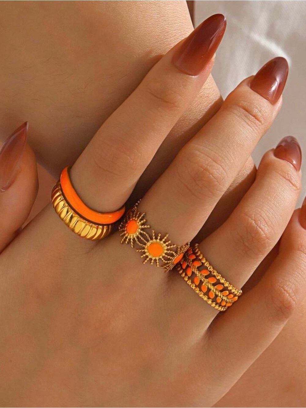 Gold & Orange Sunburst Stackable Ring Set - Picture 3 of 4